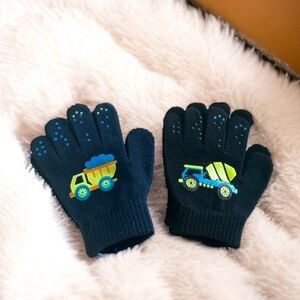 N'ice Caps Boys Magic Stretch Gloves 2 Pair Kids Black Blue Truck Design Gloves
